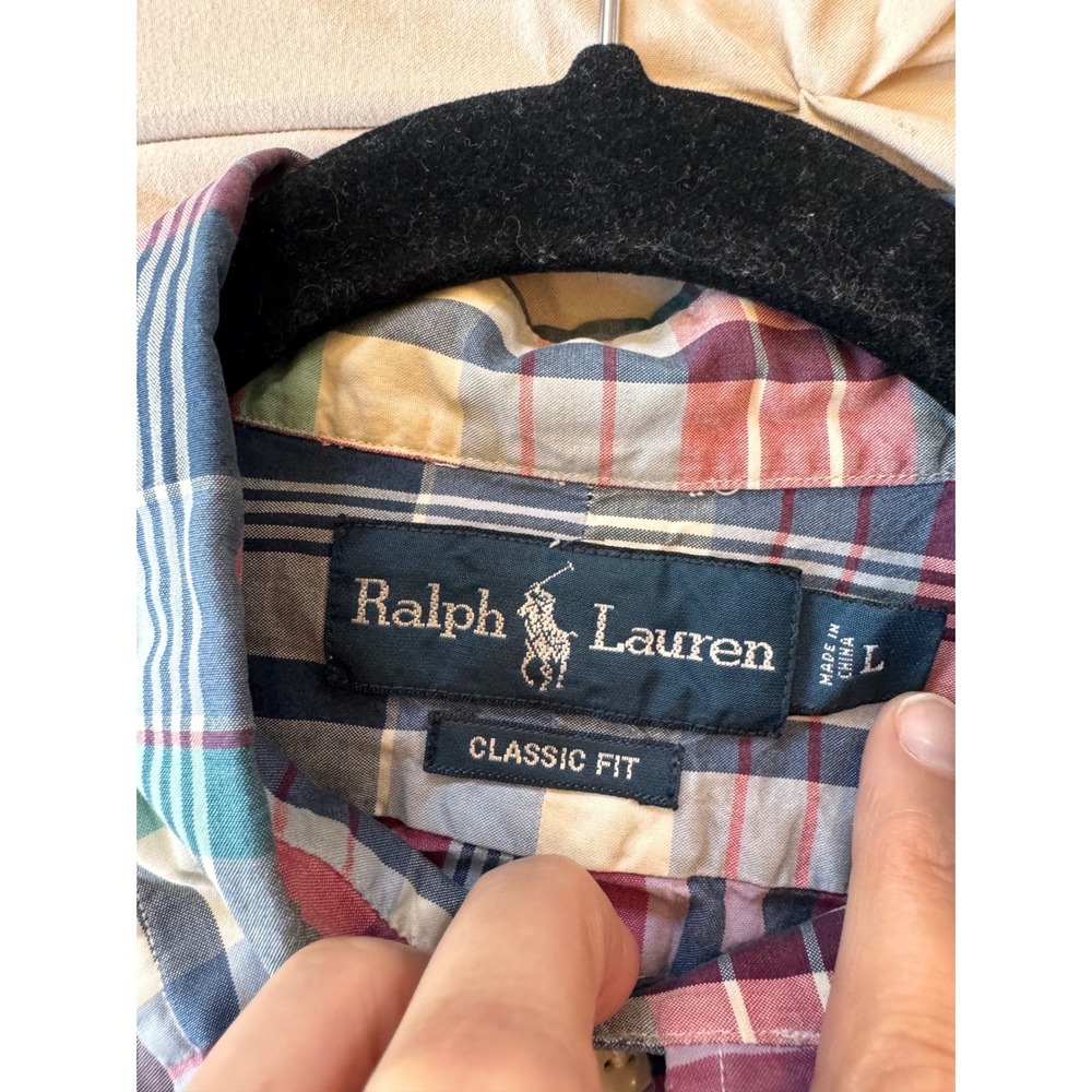 100% Cotton‎ Ralph Lauren Classic Fit Mens Large Short Sleeve Plaid Button Down - Picture 4 of 7
